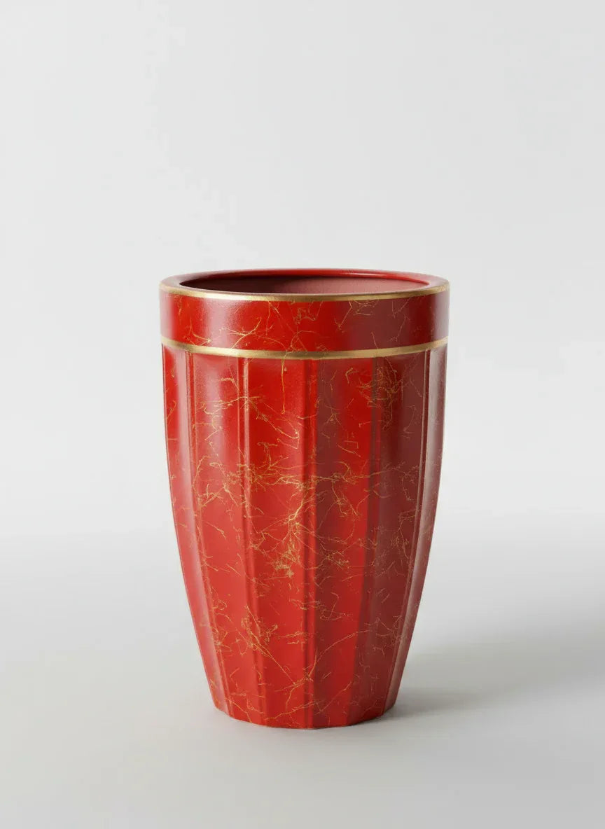 Luxury Red & Gold Marbled Fluted Ceramic Planter Height 60cm