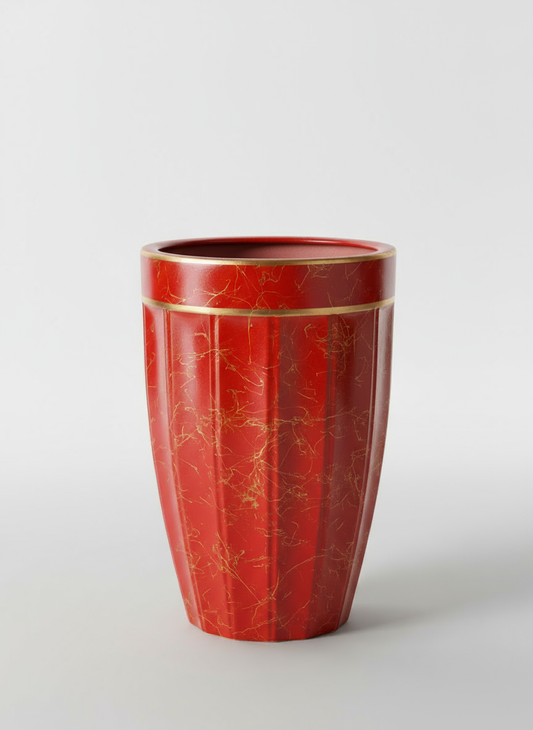 Luxury Red & Gold Marbled Fluted Ceramic Planter Height 60cm