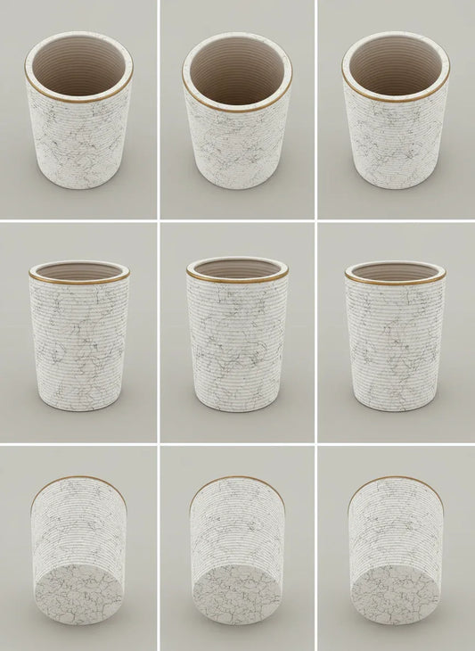 White Marble Ribbed Ceramic Planter with Gold Rim