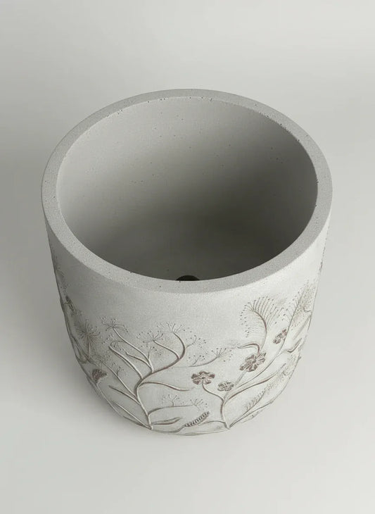 Grey Embossed Wildflower Cement Planter 40cm x 50cm