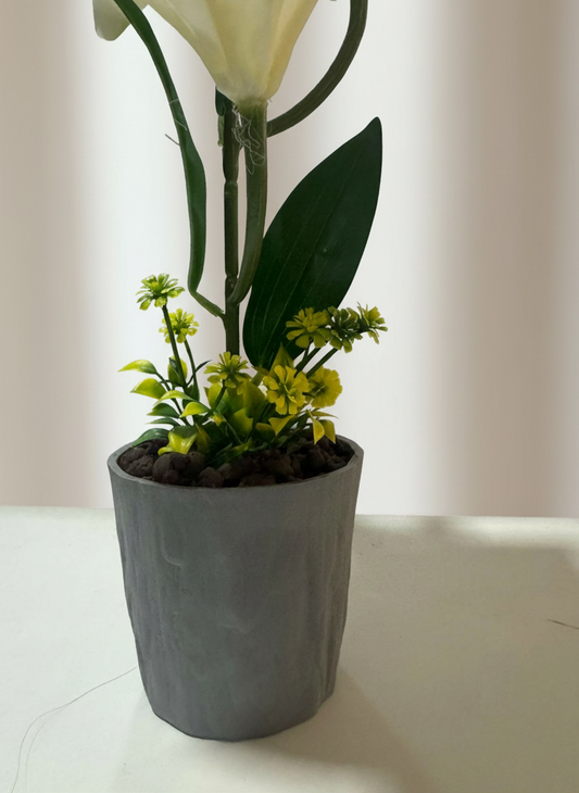 Artificial Pure Bloom White Lily With Plastic Pot - 40 CM