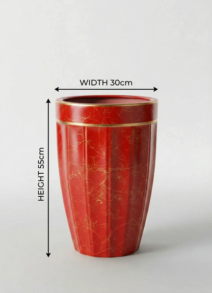 Luxury Red & Gold Marbled Fluted Ceramic Planter Height 60cm