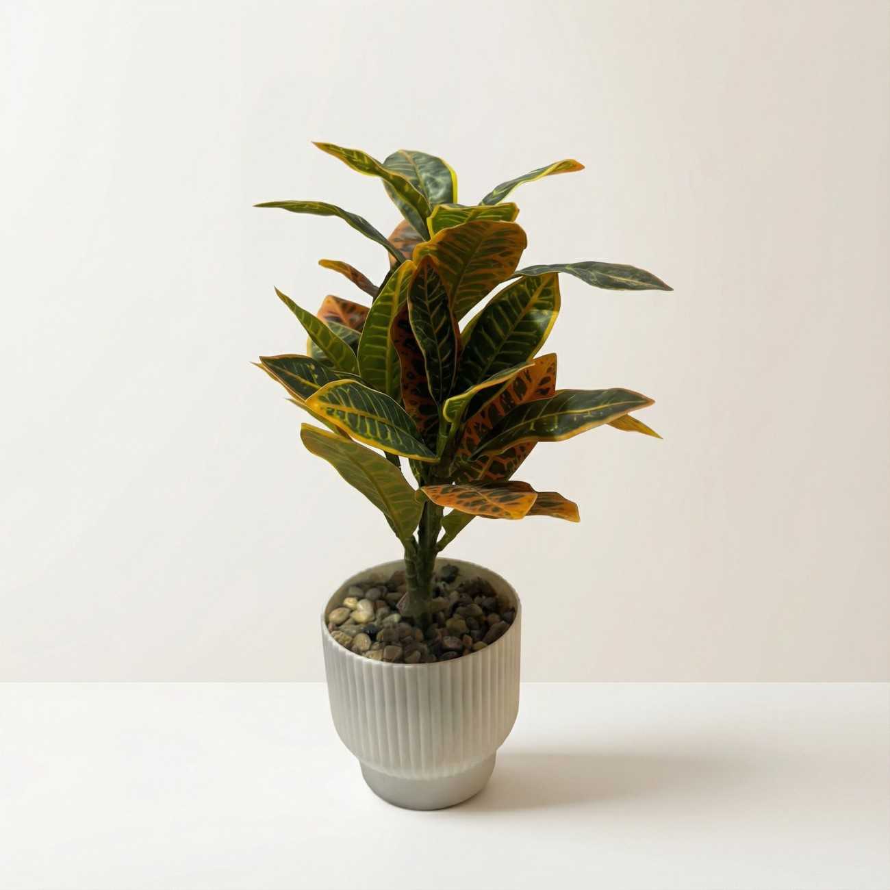 Artificial Autumn Vein Croton with Plastic Pot - 30 CM