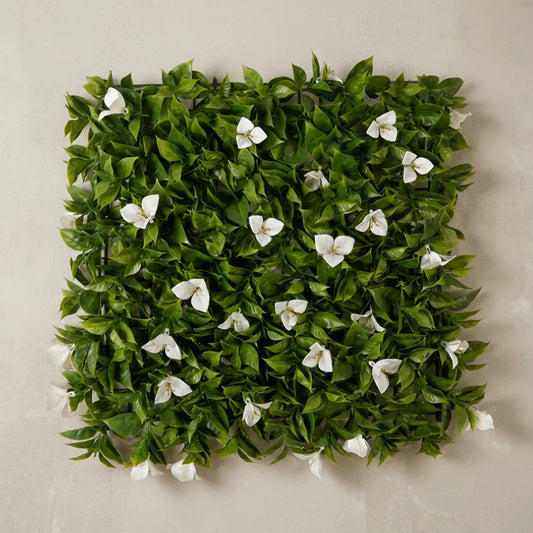 Artificial Bougainvillea White Green Wall UV Resistant Artificial Vertical Wall Garden Tile 50cm x 50cm