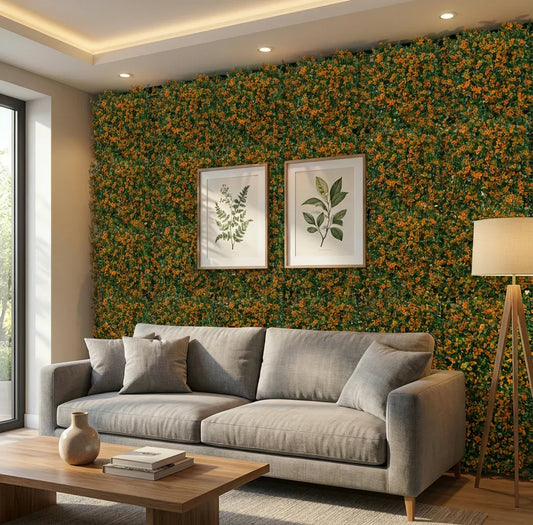 Buxus Hedge Orange Green wall UV Resistant Artificial  Vertical Wall Garden Tile  50cm x 50