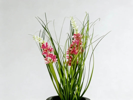 Artificial Wild Grass & Pink Flower Plant in Ceramic Pot 30cm
