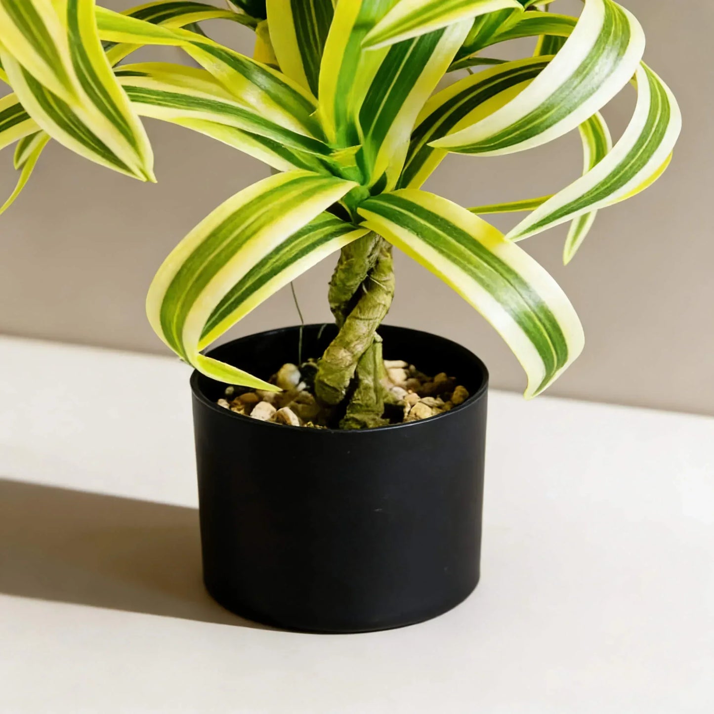 Artificial Dracaena Plant with Green & Yellow Leaves in Black Pot – Indoor Home & Office Decor 30cm