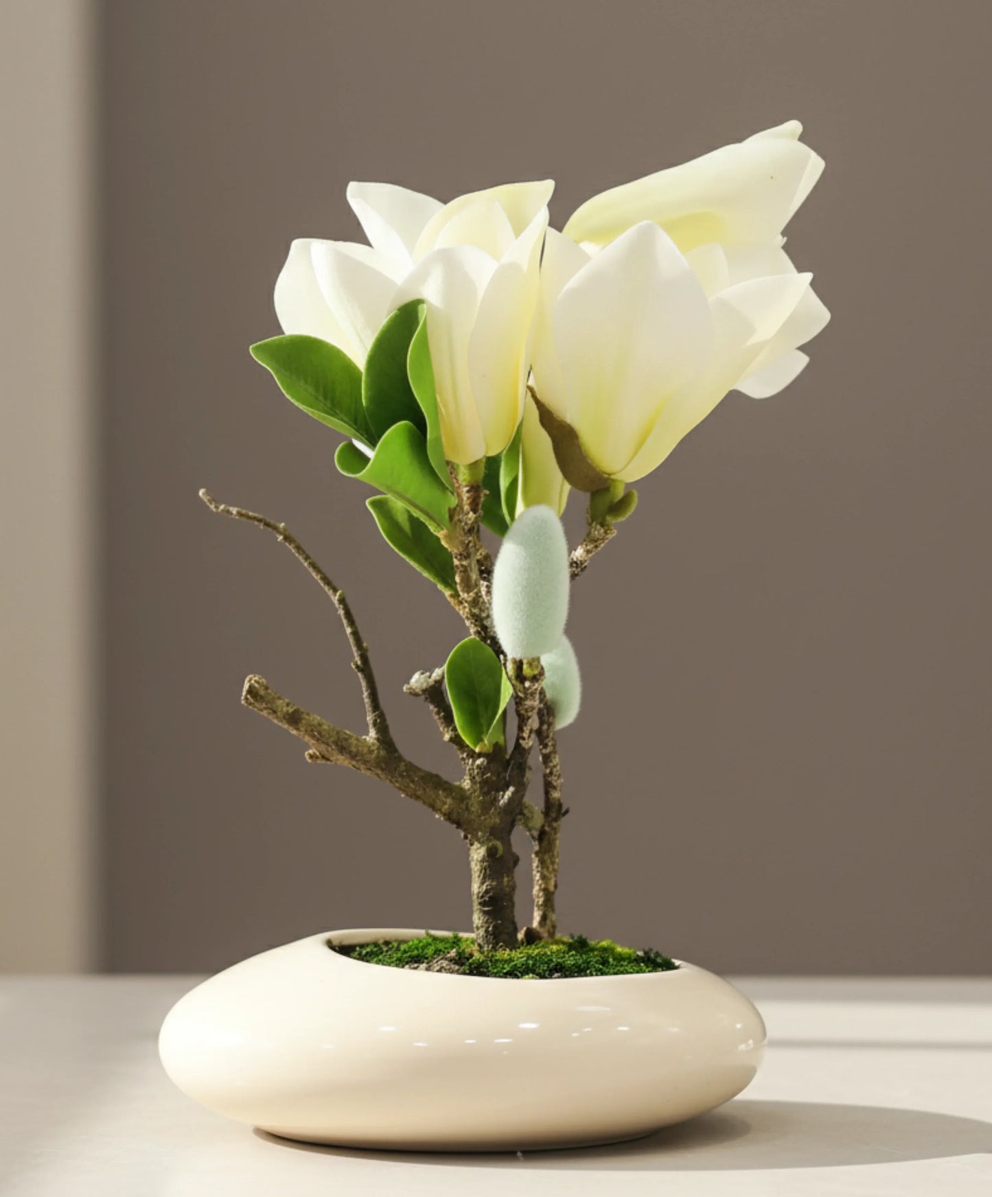 Artificial Pink Magnolia Bonsai Plant with Ceramic Pot 25cm
