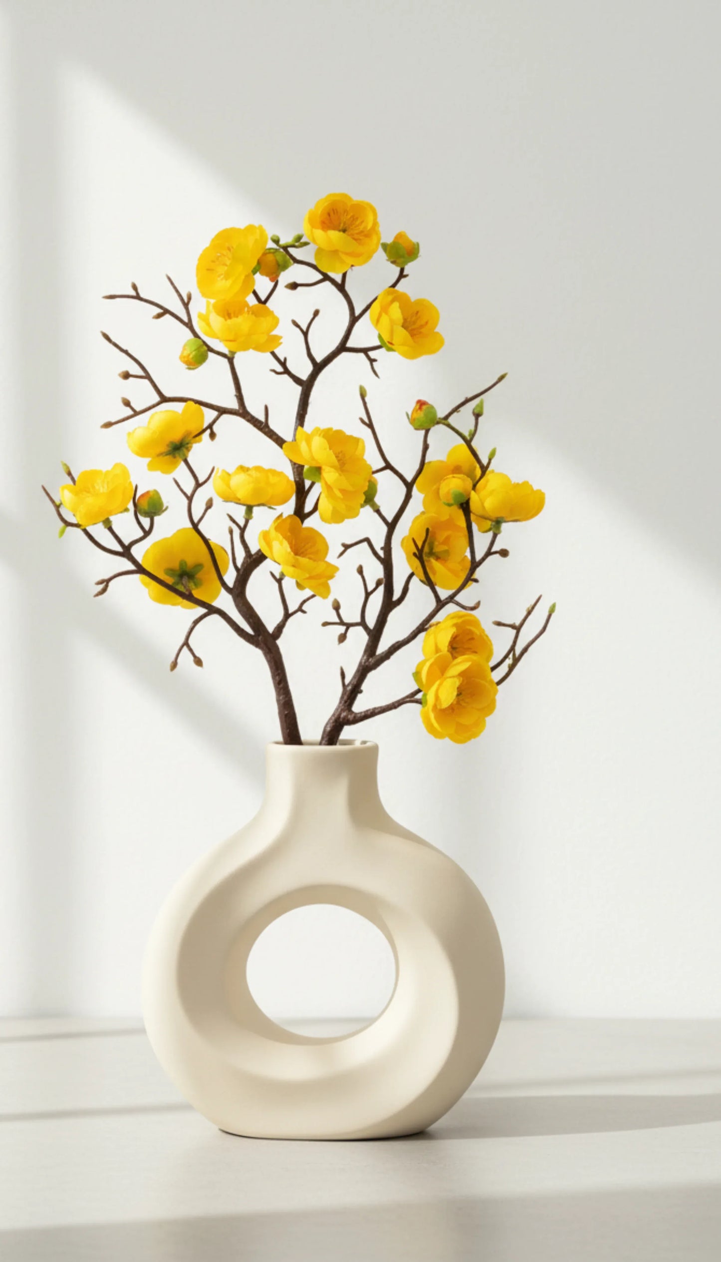 Artificial Yellow Blossom Tree in Modern Hollow Ceramic Pot 48cm